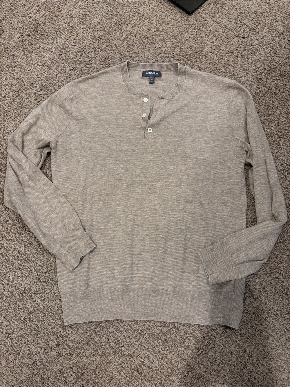Bonobos Men's Light Taupe Crewneck Henley Sweater